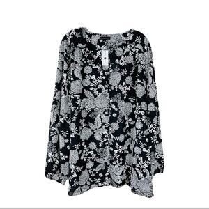 NWT Lane Bryant black white floral chiffon button v neck balloon sleeve top 28